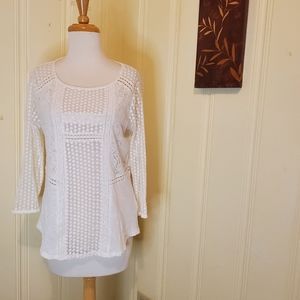 Lucky Brand 3 Quarter Sleeve Detailed Top